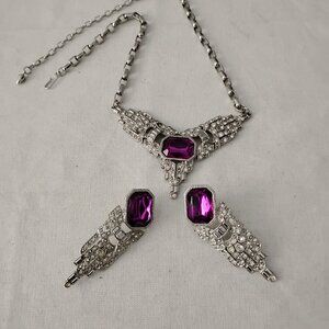 ❤️PARK LANE Art Deco Amethyst Bib Necklace and Earring Set